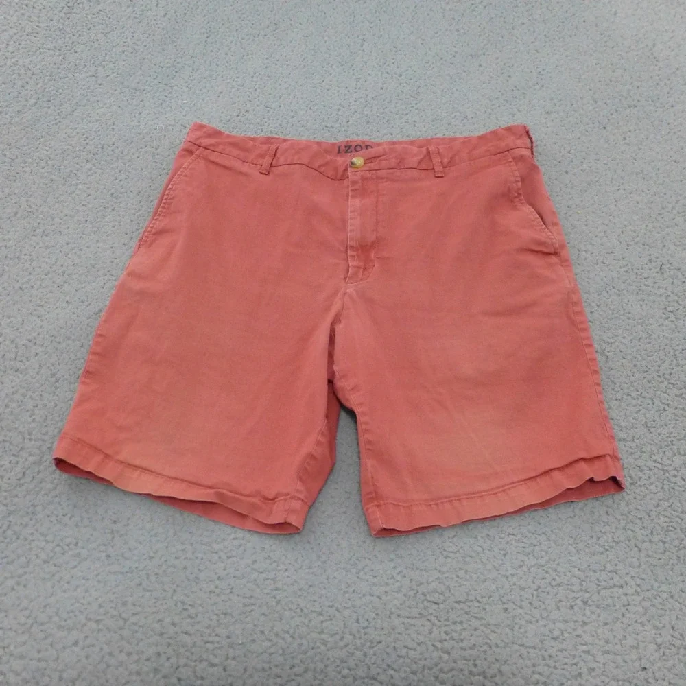 IZOD Shorts Mens 36 Coral Pink Stretch Cotton Flat Front Chino 9